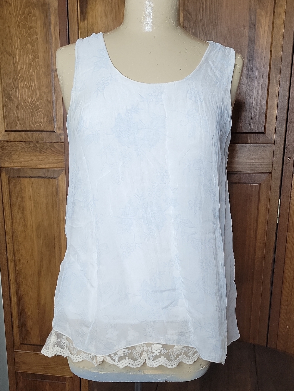 Carla Conti Silk Lace Trimmed Sheer Tank Top Sz L